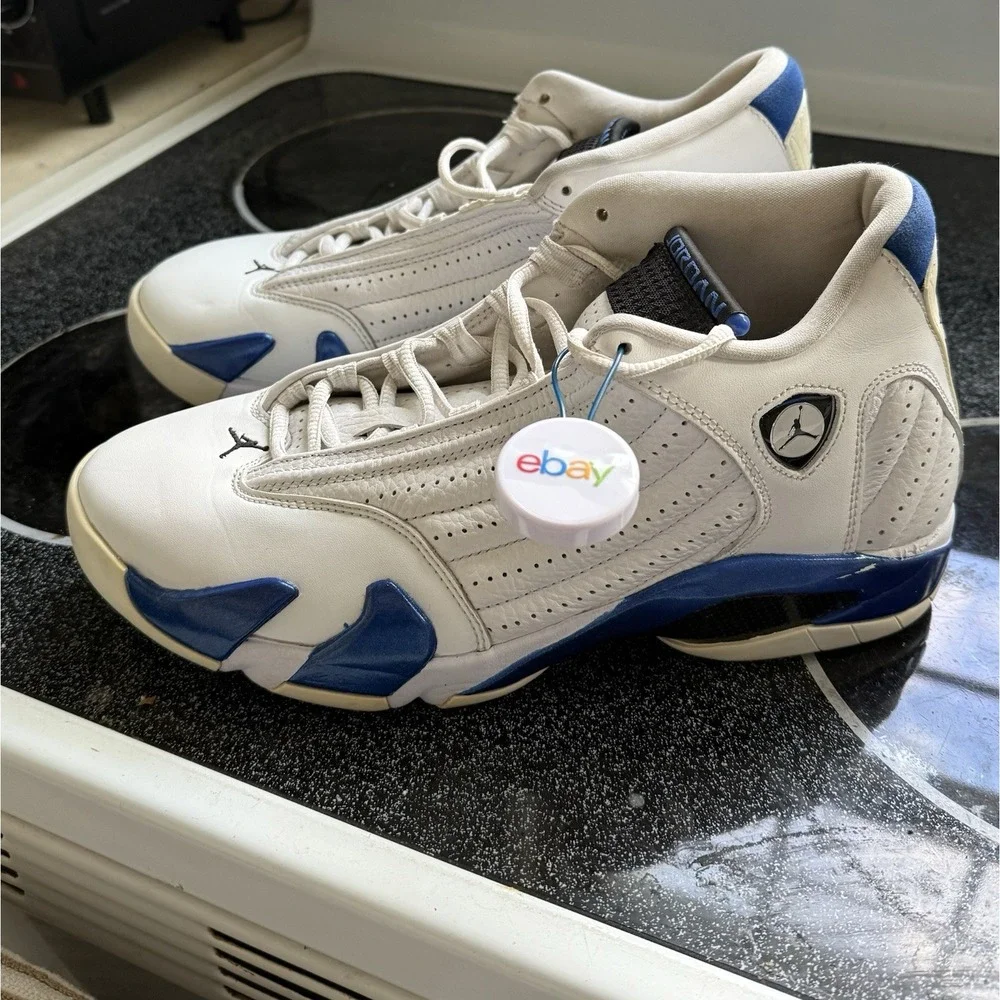 Nike Air Jordan 14 White‎ Hyper Royal Blue size 9 487471-104 OG XIV Retro Shoes